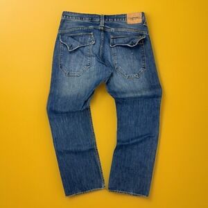 Vtg Ed Hardy Jeans Mens 36x32 Blue Flap Pocket Straight Fit Denim Y2K Distressed